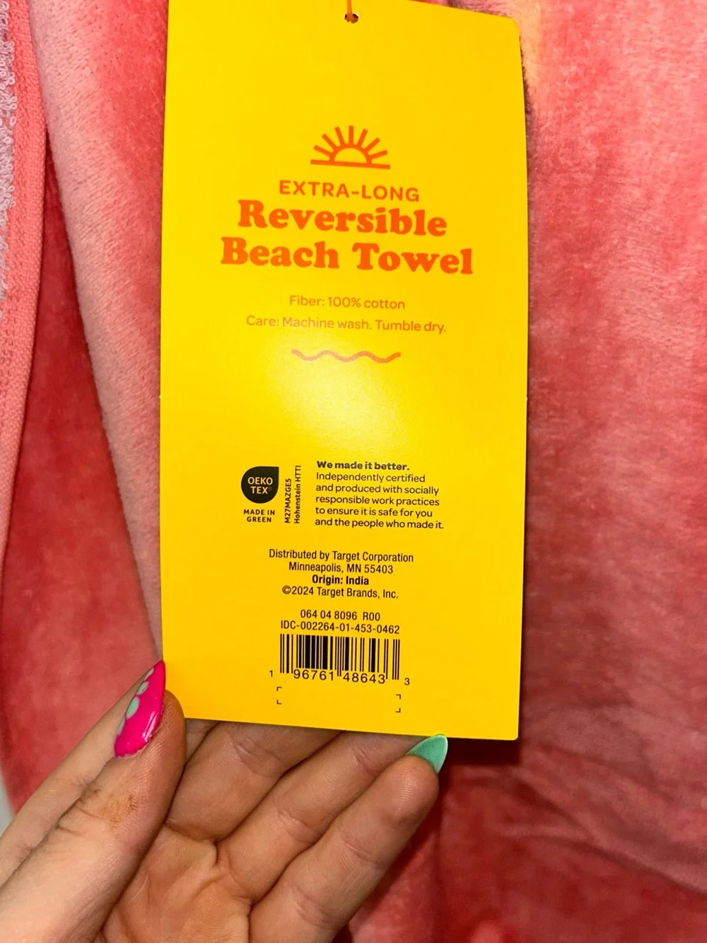 Set of two-Room Essentials Coral Peach and Magenta Pink Reversible Beach Towels
